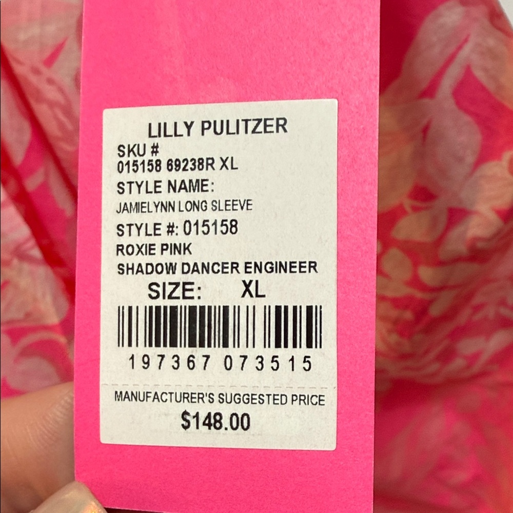 Lilly Pulitzer NWT Pink Floral Off-Shoulder Shirt with cuff bow detail - Picture 7 of 7